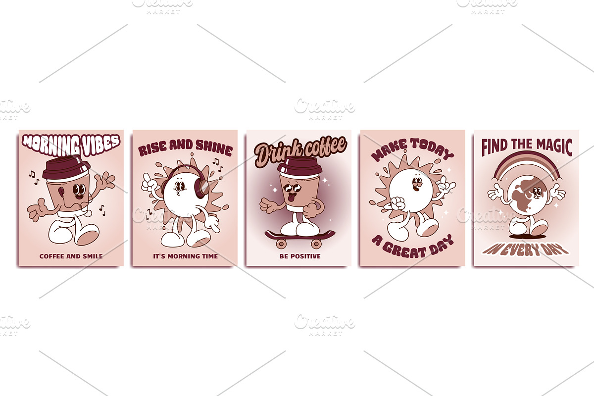 Retro cafe posters set isolated on, a Food Illustration by art PVP - market