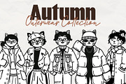 Handrawn Autumn Cat Character Set, an Animal Illustration by Invisual Studio (Thumbnail 3 of 11)
