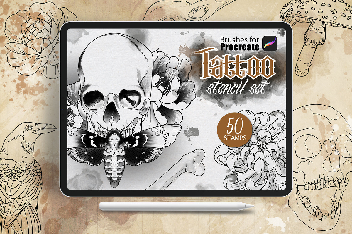 Procreate - Tattoo Basic Stencil Set, a Brush Add-On by DiBrush Studio (Photo 1 of 8)