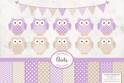 Lavender Owls, Banners and Patterns, an Animal Illustration by Amanda Ilkov (Thumbnail 1 of 3)