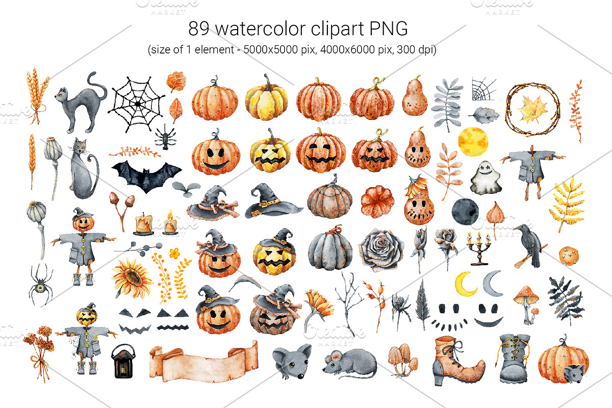 Happy Halloween watercolor clipart, an Illustration by Artmanata (Photo 3 of 22)