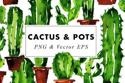 Watercolor Cactus Clip Art Set