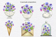 Pansy Watercolor Hand drawn set, a Decorative Illustration by KathrineWatercolor (Thumbnail 3 of 9)