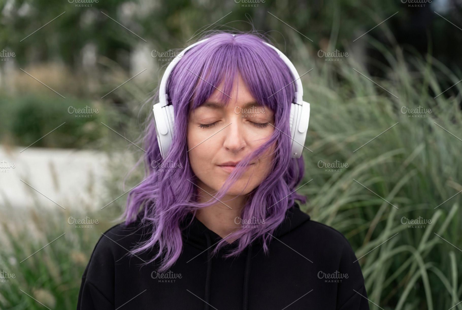 Young Woman Wearing White Headphones, a Person Photo by Virgo Studio