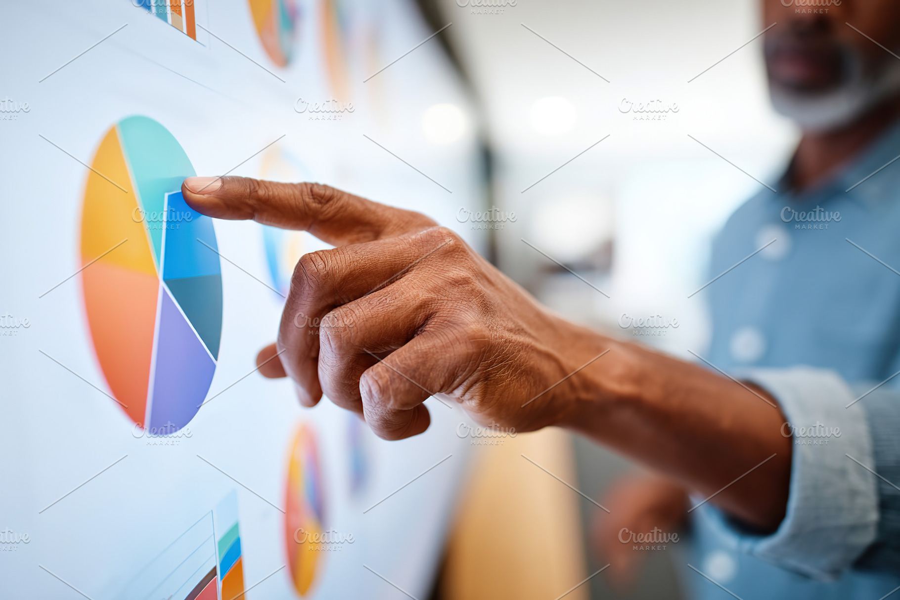 Business professional analyzes data trends on touchscreen display in modern off, a Photo by AlyaAnd