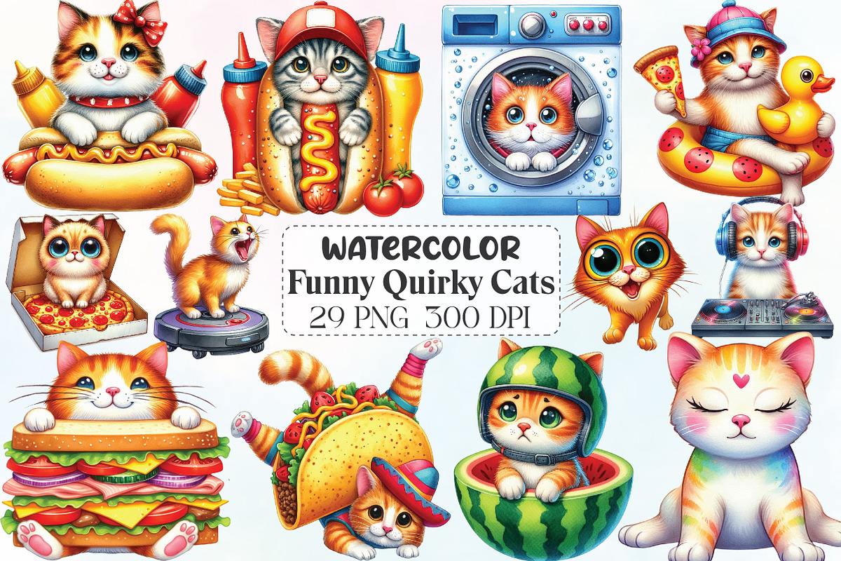 Funny Quirky Cats Clipart, an Illustration by CraftArtStudio (Photo 1 of 6)