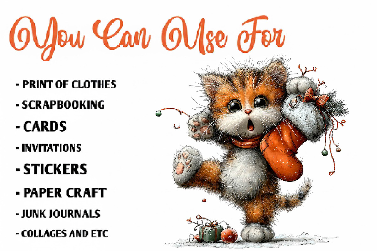 Funny Cartoon Cat Christmas Clipart, a Seasonal Illustration by CreationArt (Photo 5 of 7)