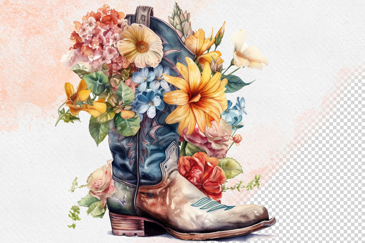 Western Flowers Boots Watercolor PNG, an Object Illustration by iloveTemplate (Photo 5 of 14)