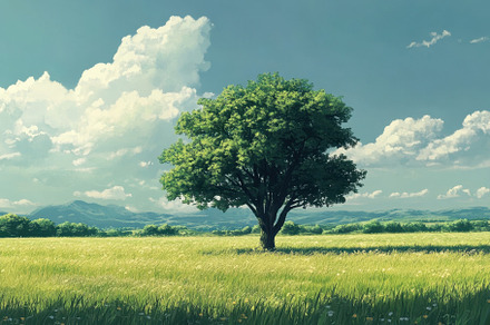 Majestic tree stands alone in a vibr, a Photo by Iftikhar Alam