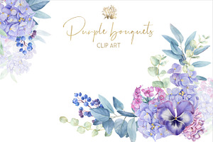 Purple Watercolor Flowers Clipart