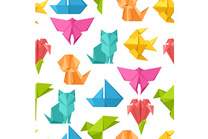 Seamless Pattern With Origami Toys.