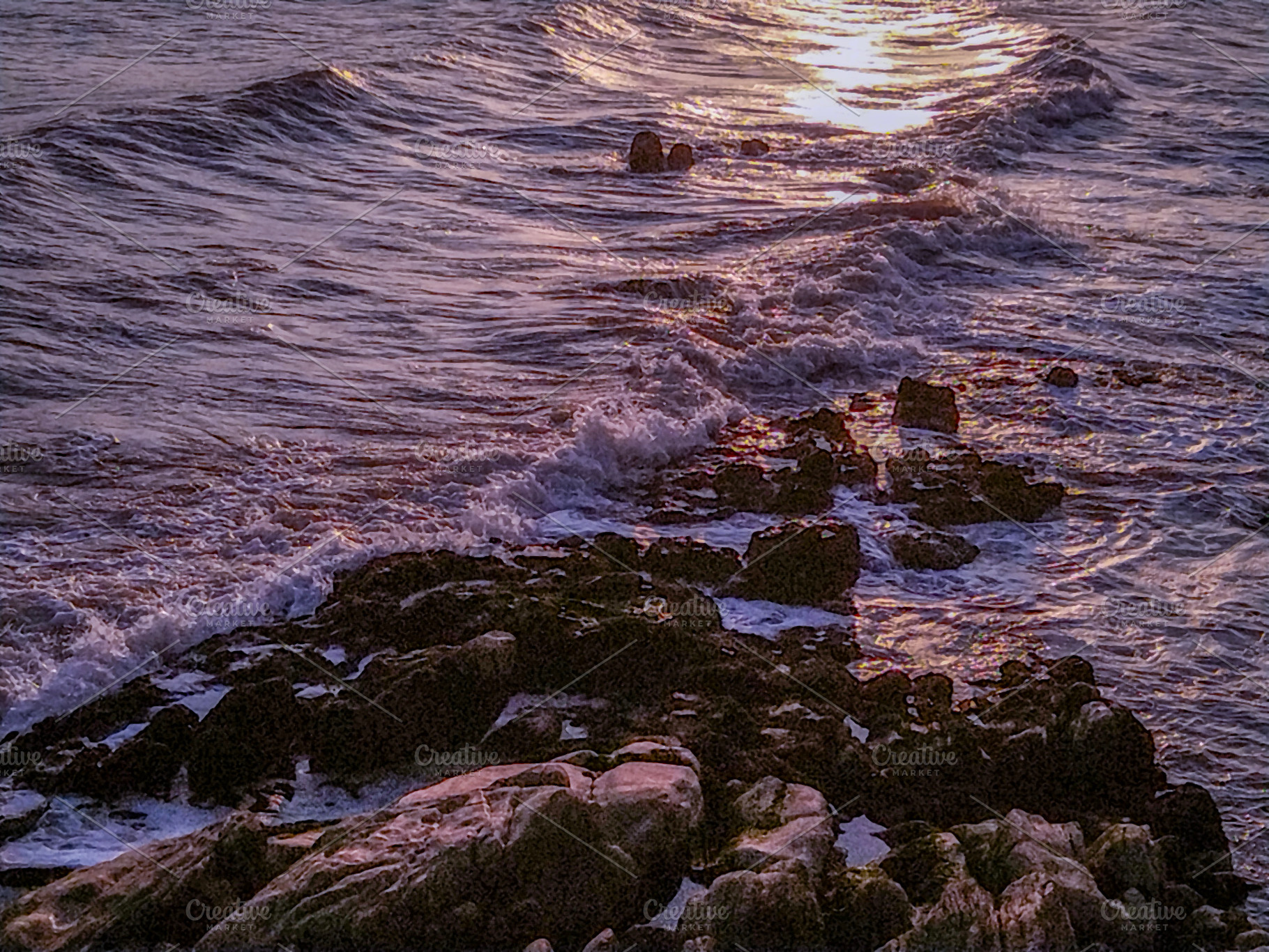 Golden waves crashing over coastal rocks, a Nature Photo by DanFLCreativo