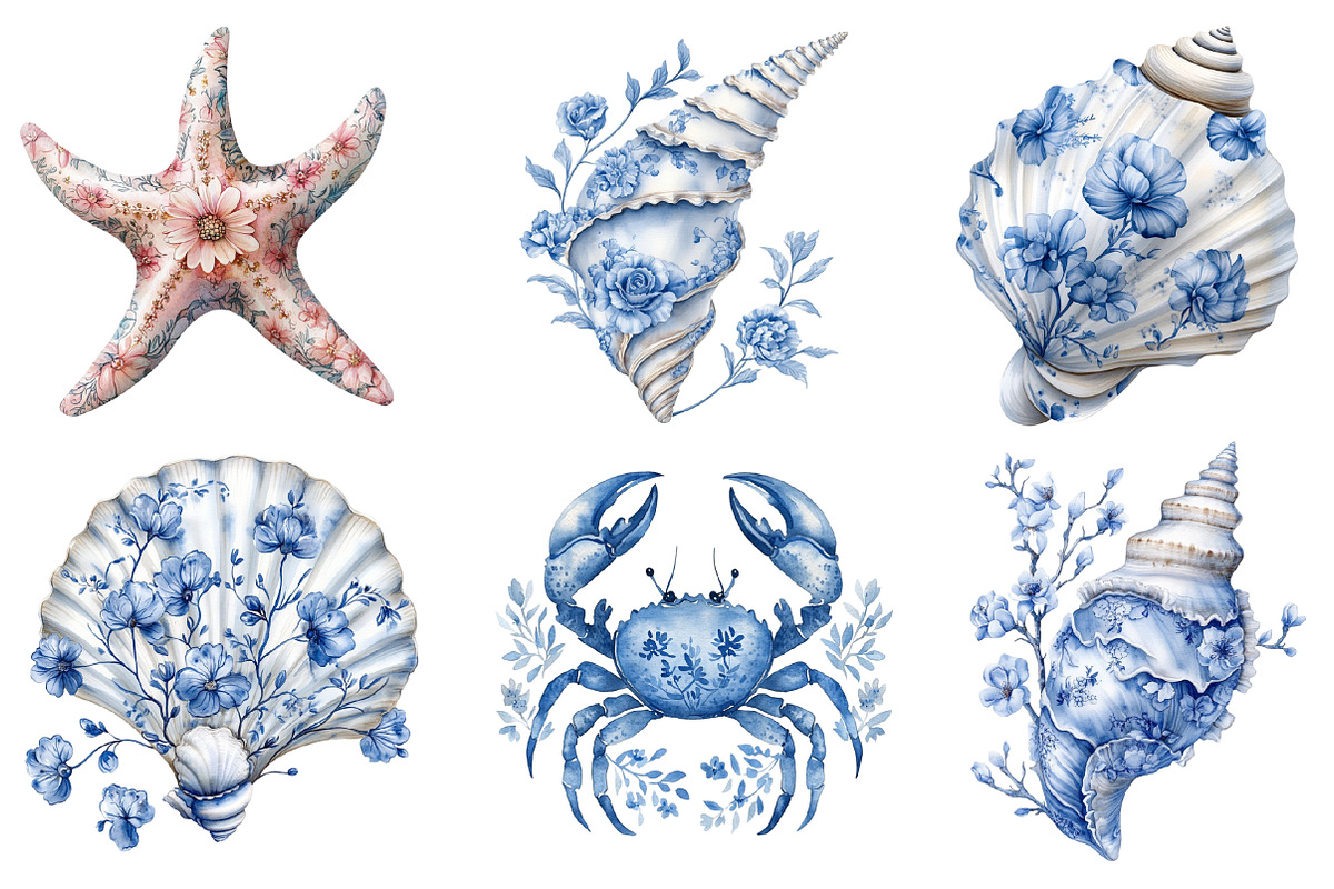 French Toile Ocean & Seaside Clipart, an Illustration by SinaCreation (Photo 2 of 5)