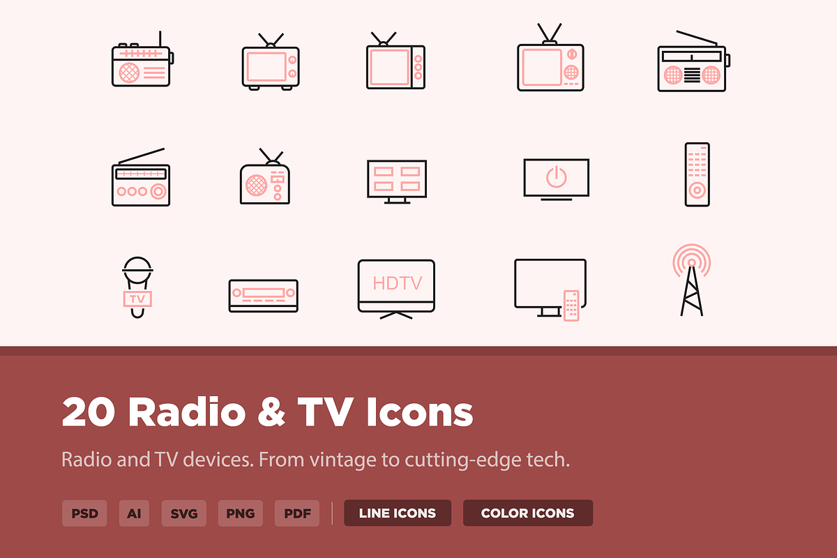 20 Radio & TV Icons, an Icon by Creative VIP (Photo 1 of 5)