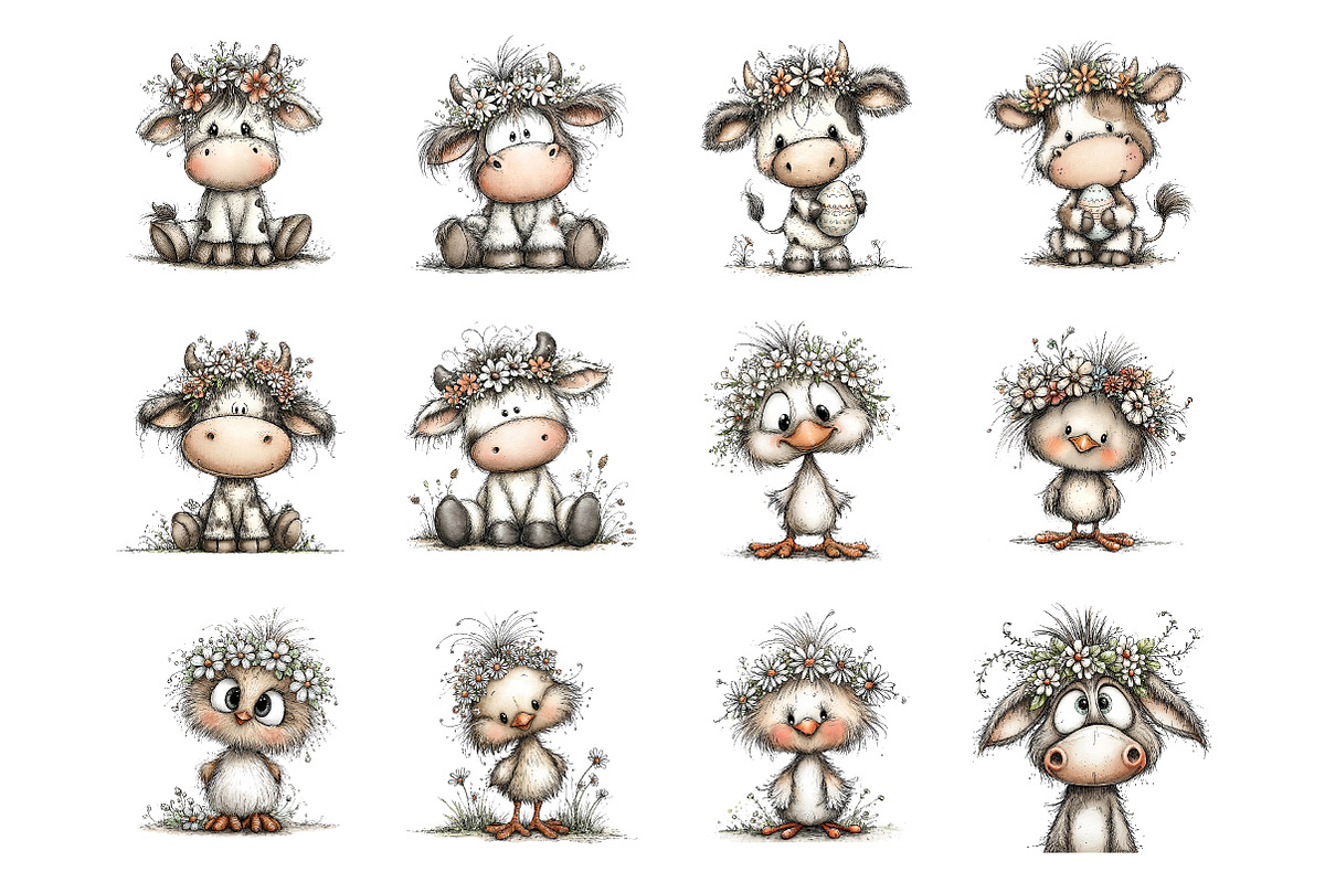 Whimsical spring farm animals clipar, an Illustration by SinaCreation (Photo 2 of 11)