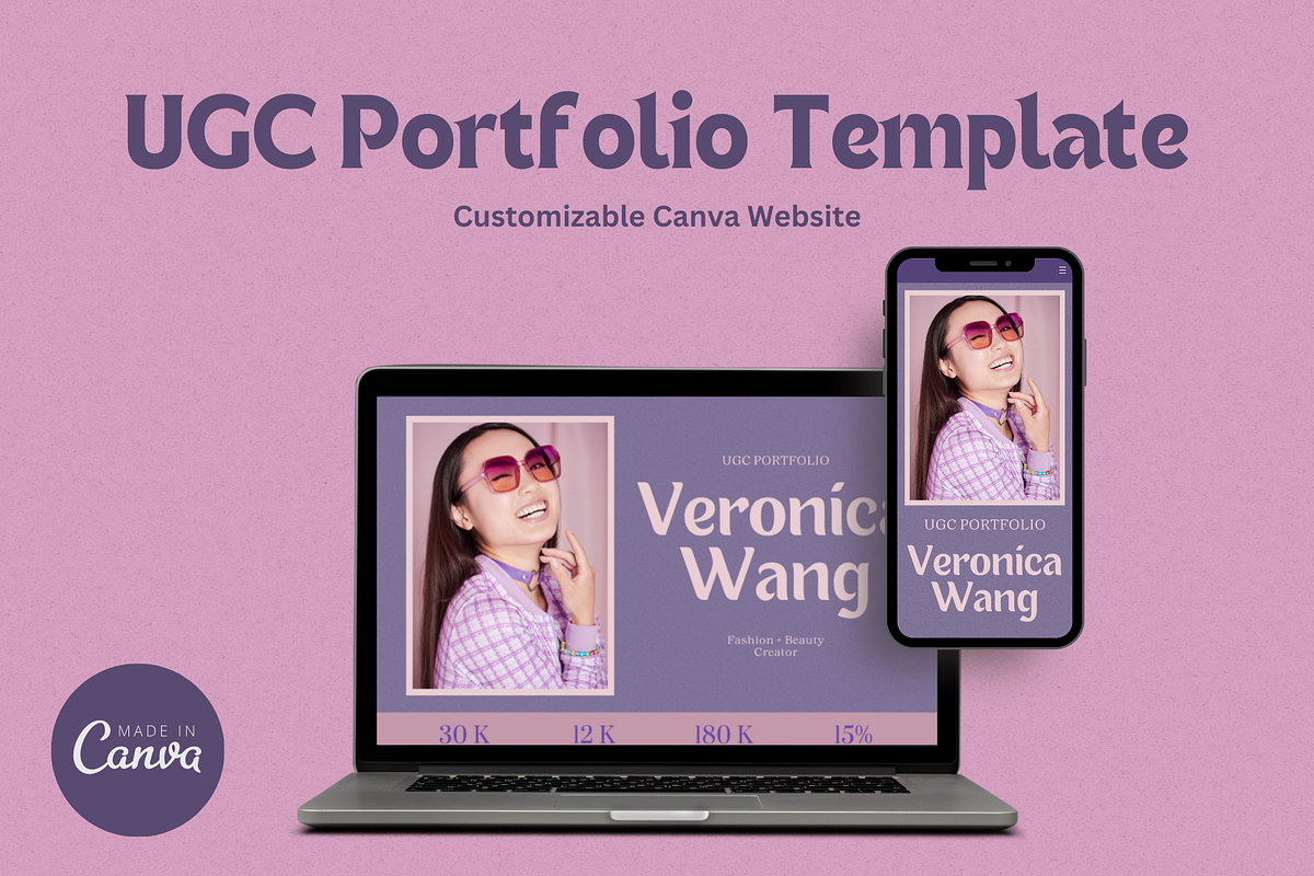 Purple UGC Portfolio Template Canva, a Websites & App Template by The Chaos Project (Photo 1 of 8)