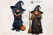 Halloween Little witches Cliparts, a Seasonal Illustration by ThatsDesignArt (Thumbnail 16 of 17)