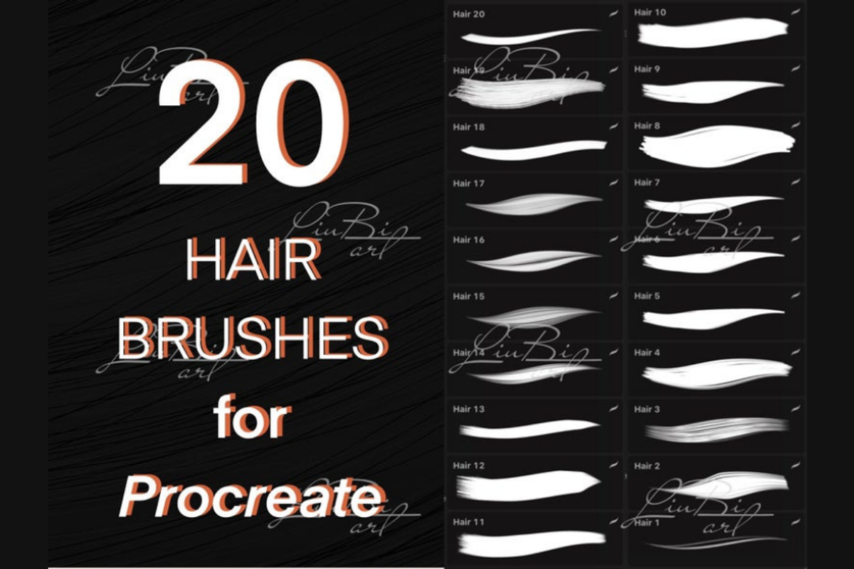 20 Procreate Hair Brushes Set+Bonus, a Brush Add-On by LiuBi Art (Photo 2 of 3)