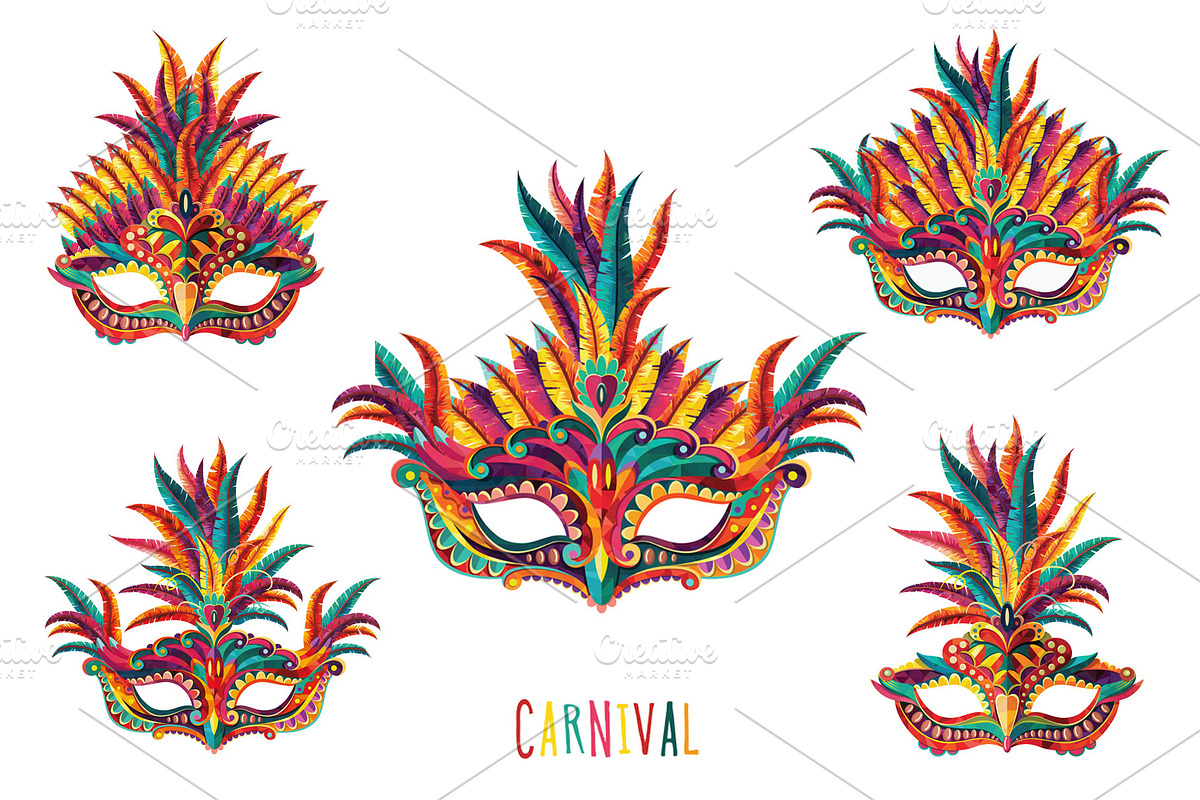 Carnival Masks vector set, a Decorative Illustration by LisaKolbasa (Photo 1 of 15)