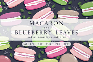 Macaron and blueberry leaves