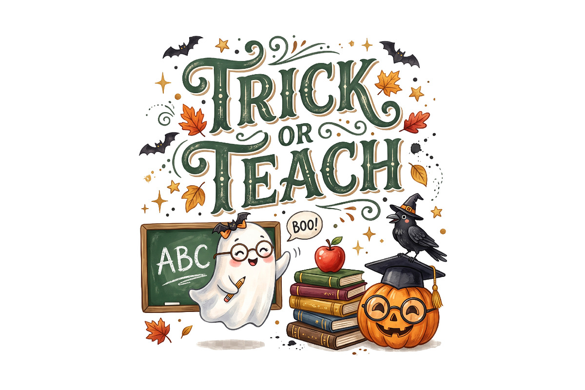 Trick or Teach Halloween PNG, a Seasonal Illustration by CraftArtStudio (Photo 1 of 4)