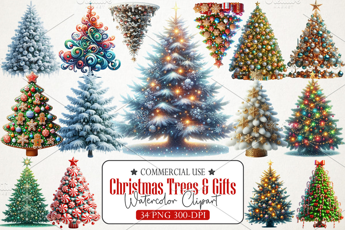 Christmas Trees & Gifts Watercolor, an Illustration by RobertsArt (Photo 1 of 7)