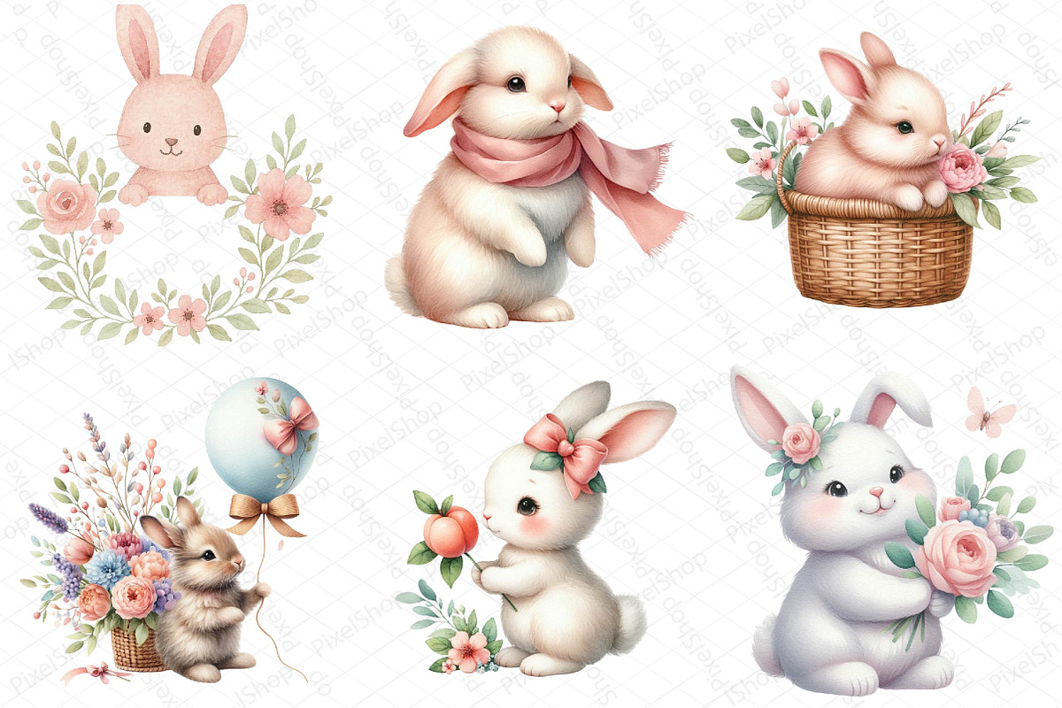 Watercolor Boho Pink Bunny Clipart, an Illustration by DreamPrint404 (Photo 4 of 5)
