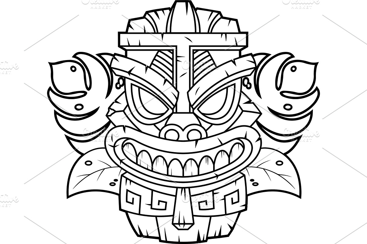 Black And White Tiki Mask, an Illustration by HitToon