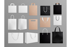 Realistic Paper Bags. Black White