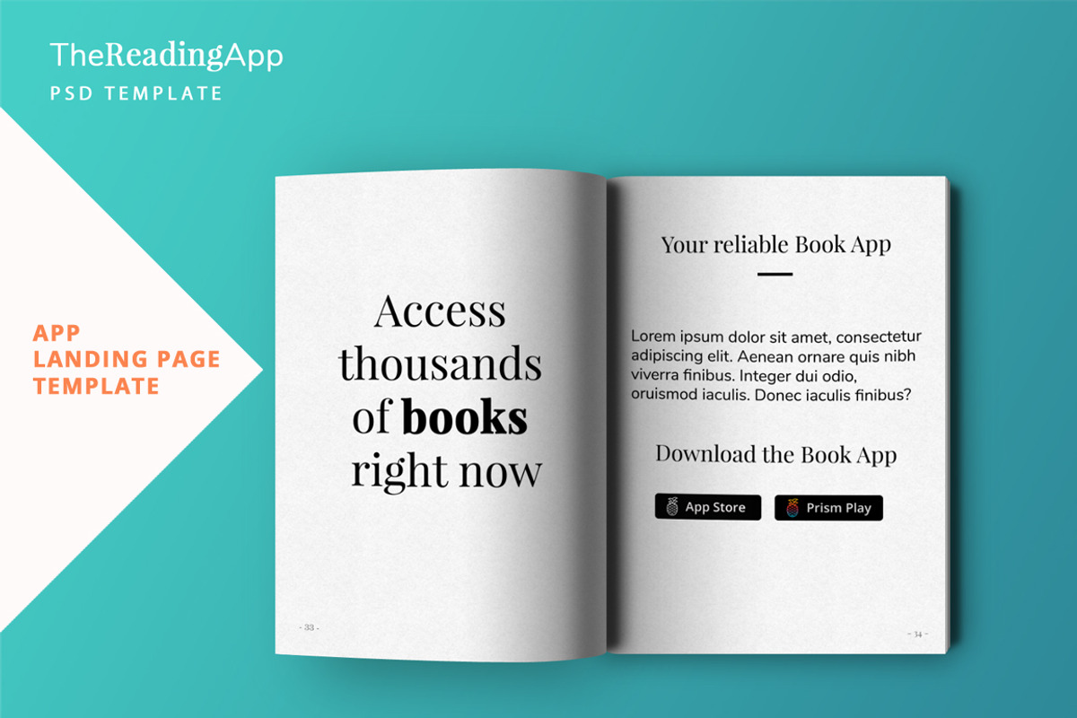 Book App Landing Page PSD Template, an App Template by NeptuneDesign (Photo 1 of 5)