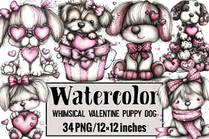 Whimsical Valentine Puppy Dog Clipar, an Illustration by Design Market