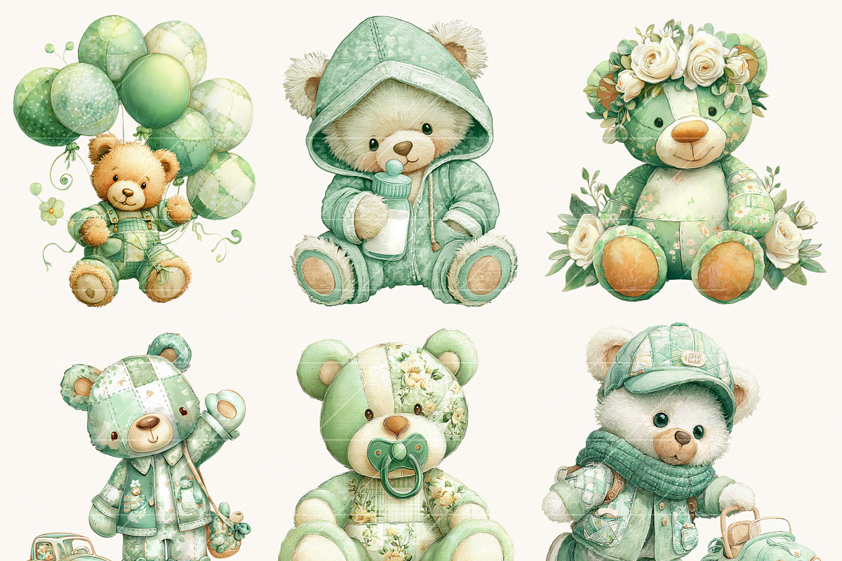 Watercolor Teddy Bear Clipart, an Object Illustration by Design Scotch (Photo 4 of 9)