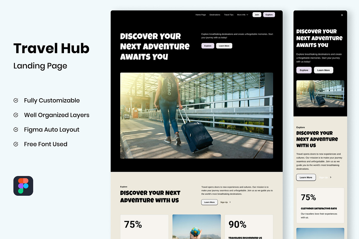 Travel Hub - Landing Page Template, a Websites & App Template by RPWDS (Photo 1 of 3)