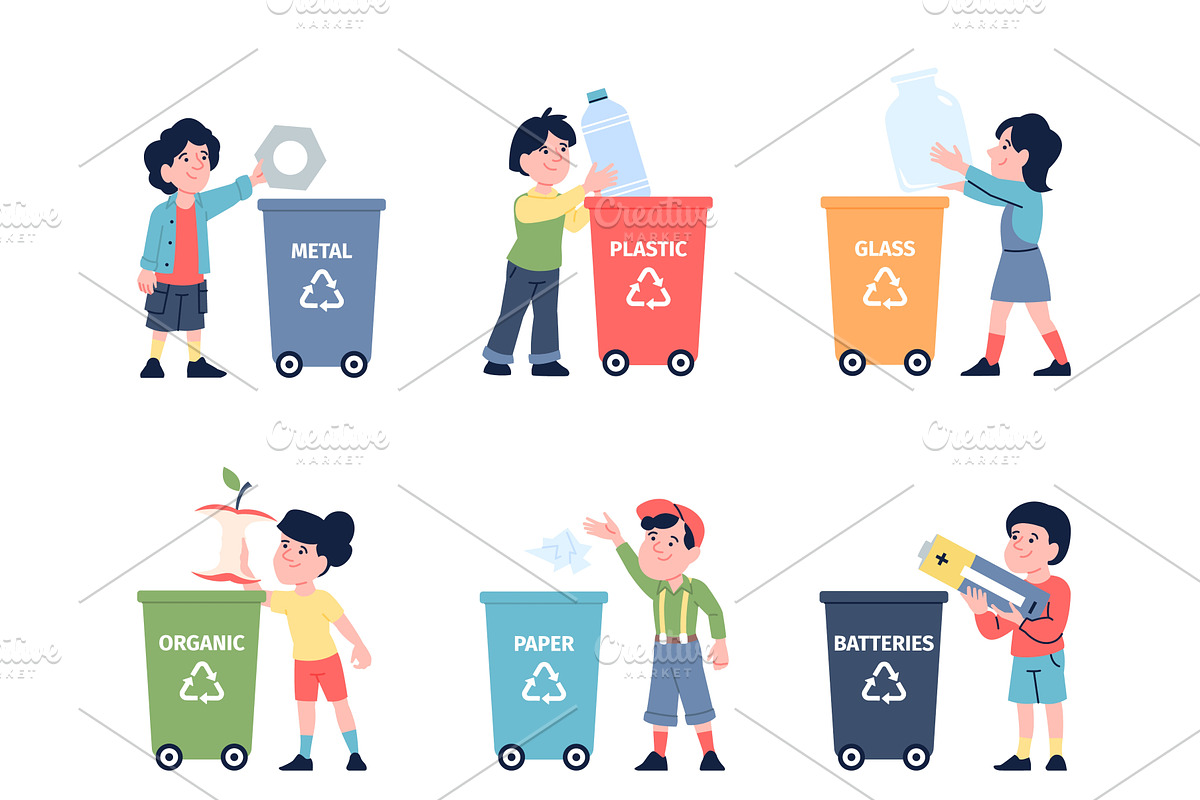 Kids sorting garbage. Children, an Object Illustration by LadadikArt