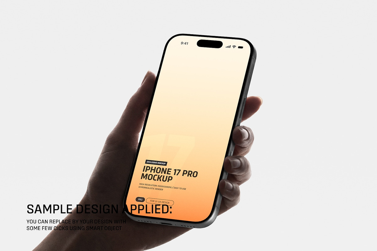iPhone 17 Pro Angled Hand Mockup, an iPhone Mockup by Toasin Studio (Photo 3 of 4)