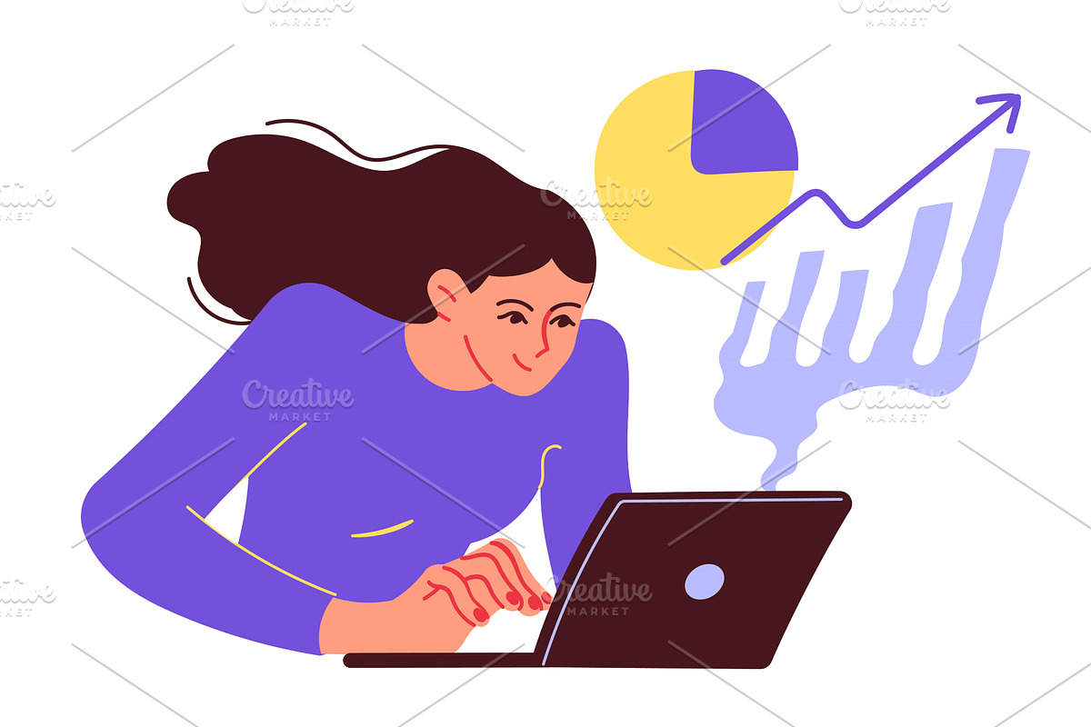 Very busy businesswoman works, a Person Illustration by undrey