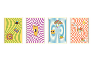 Groovy cartoon psychedelic patterns, an Object Illustration by Lemberg Vector