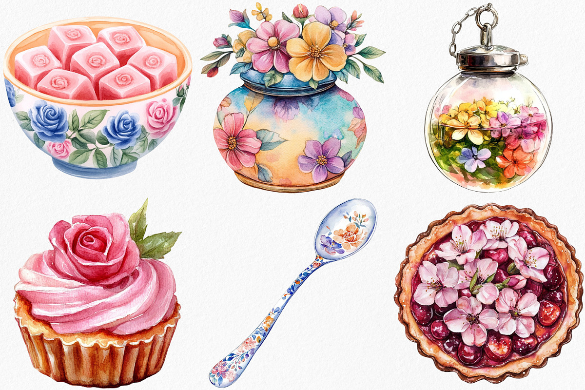 Floral Afternoon Tea Clipart, an Illustration by Canvas Craft (Photo 3 of 7)