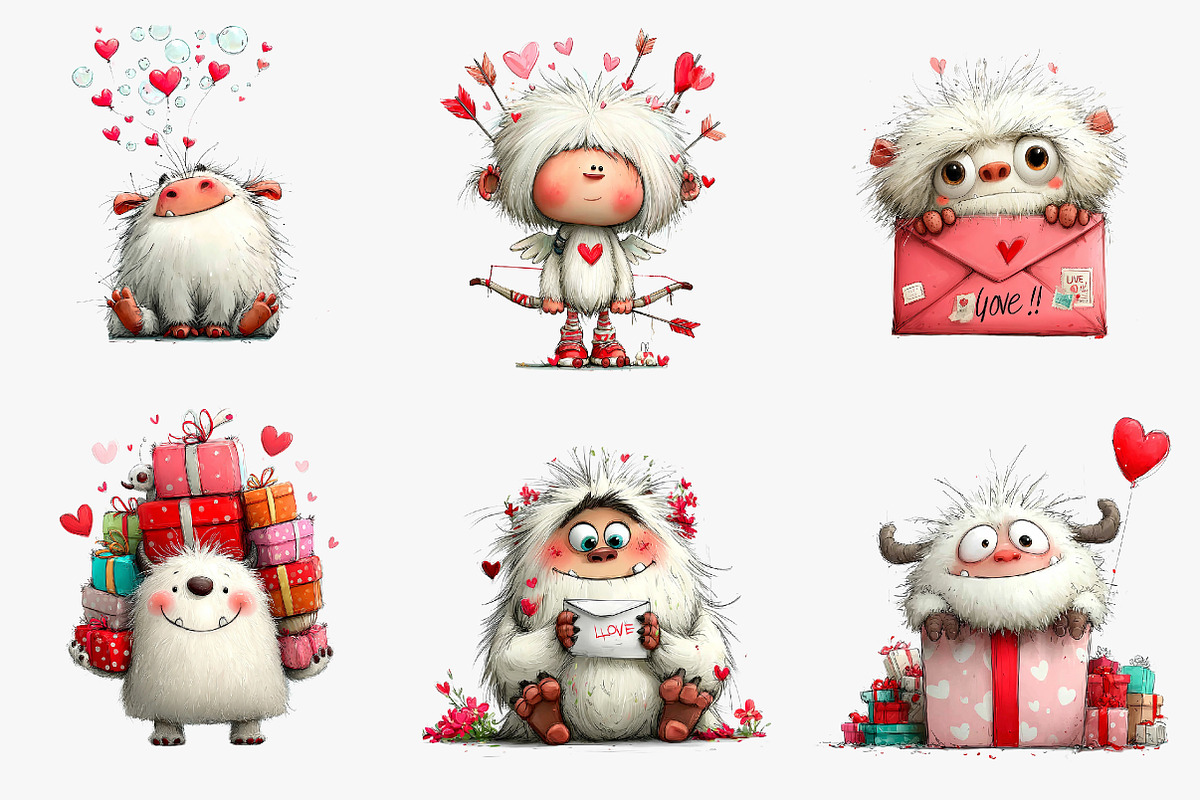 watercolor valentine cute yeti clipa, an Illustration by CreationArt (Photo 4 of 4)