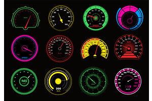 Auto speedometer. Glowing car tablo, a Transportation Illustration by YummyBuum