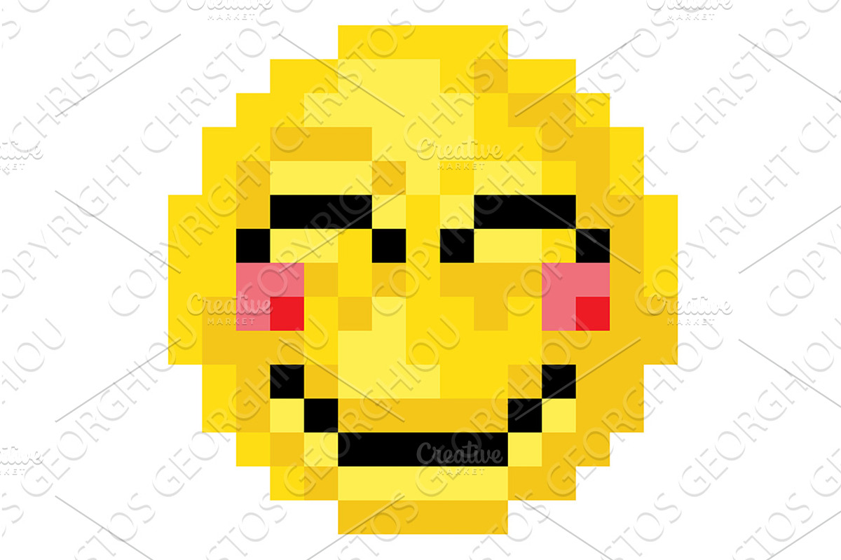 Pixel Art Emoji Emoticon Blushing, an Emoji Icon by Christos Georghiou