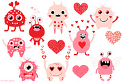 Valentine monsters love set | Animal Illustrations ~ Creative Market