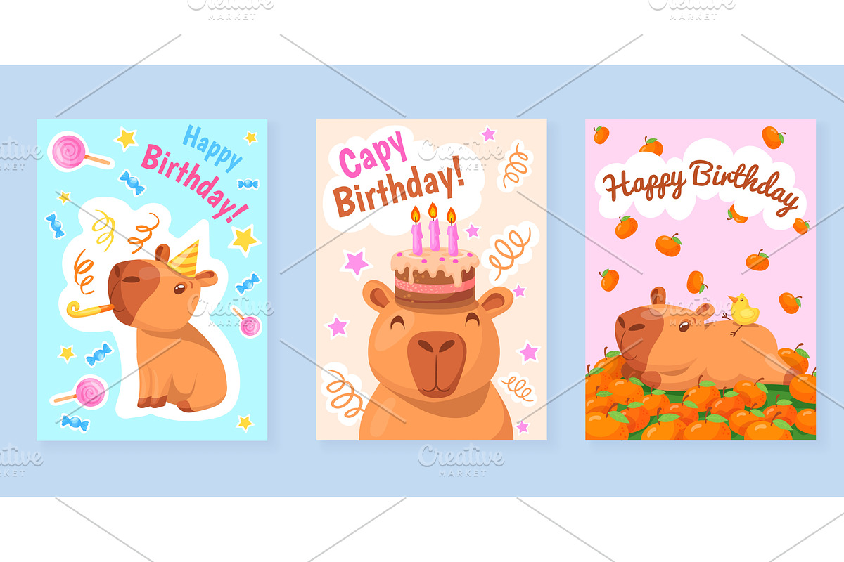 Capybara cards. Capybaras birthday, an Animal Illustration by Stock-Smart-Start