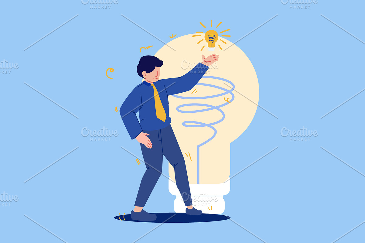 Businessman with Idea Bulb, a Person Illustration by Ahmad_Studio