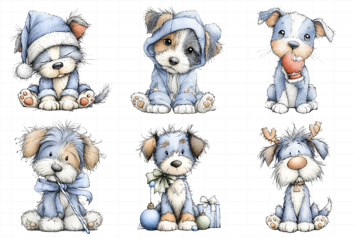 Cute Christmas Fluffy Dogs Clipart, an Illustration by Daily.Designs (Photo 3 of 5)