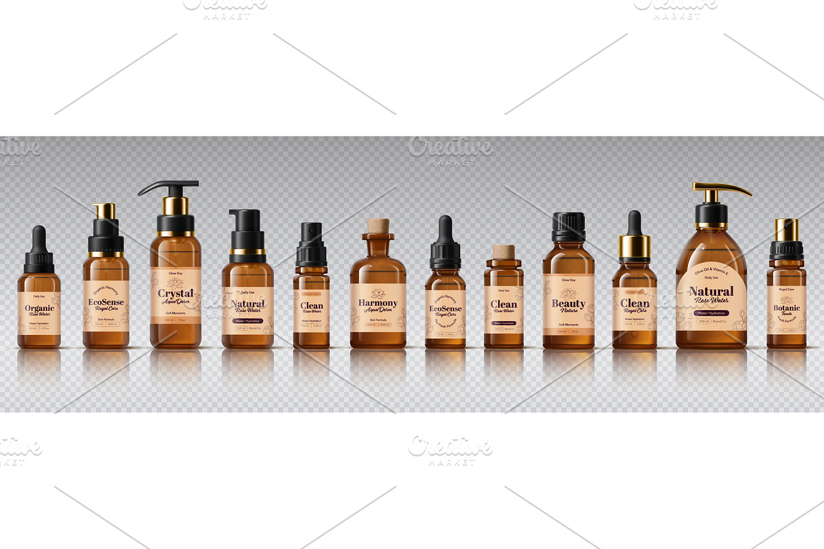 Realistic amber glass bottles, an Object Illustration by Buch&Bee