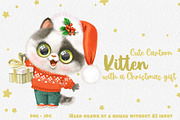 Cute grey kitten in Santa cap, an Animal Illustration by Azuzlikus (Thumbnail 1 of 3)