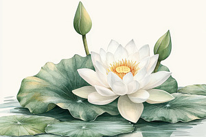 White Water Lily Blossom with Green, an Abstract Photo by Pixeness Studio