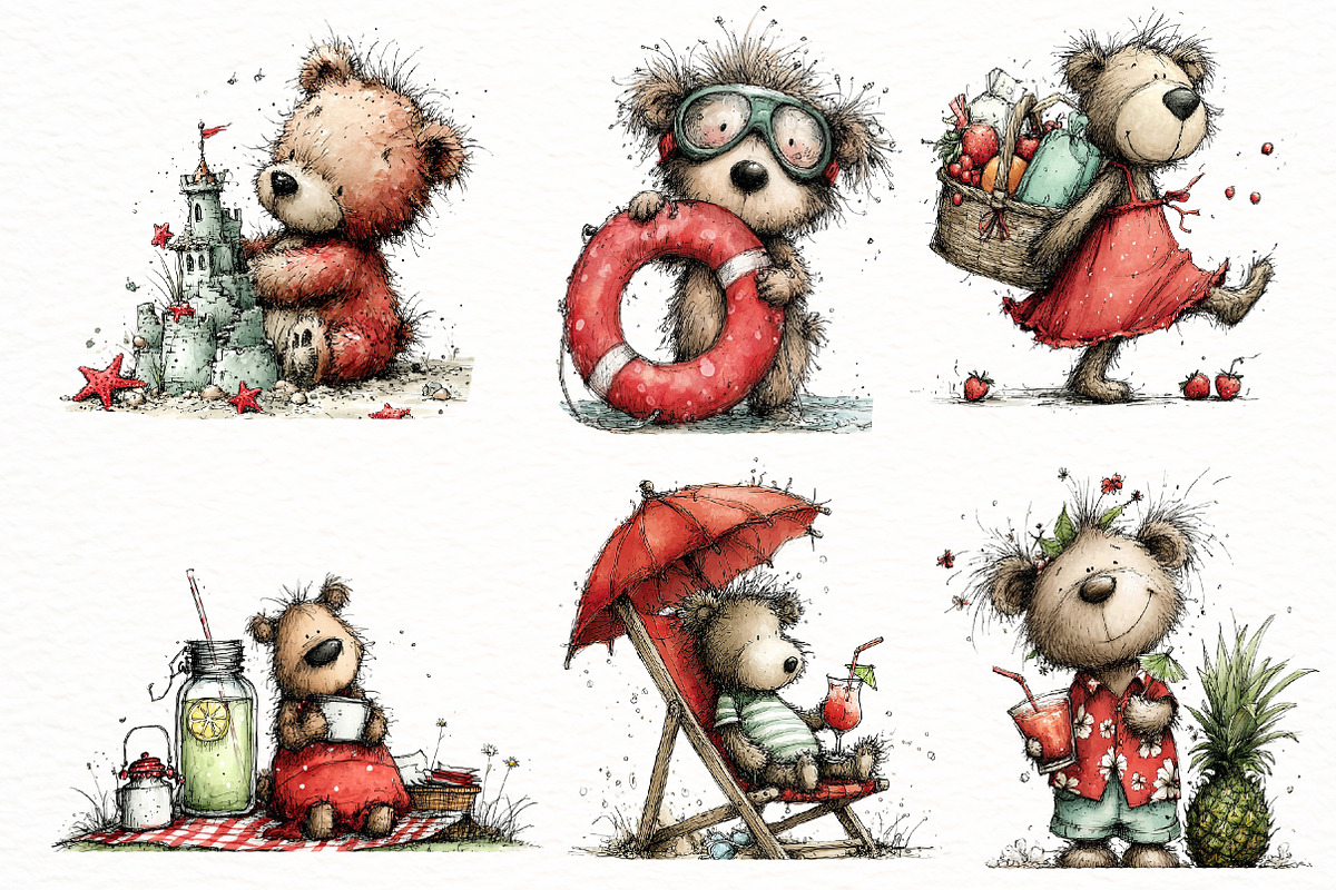 Whimsical summer teddy bear Clipart, an Illustration by Designworld (Photo 5 of 6)