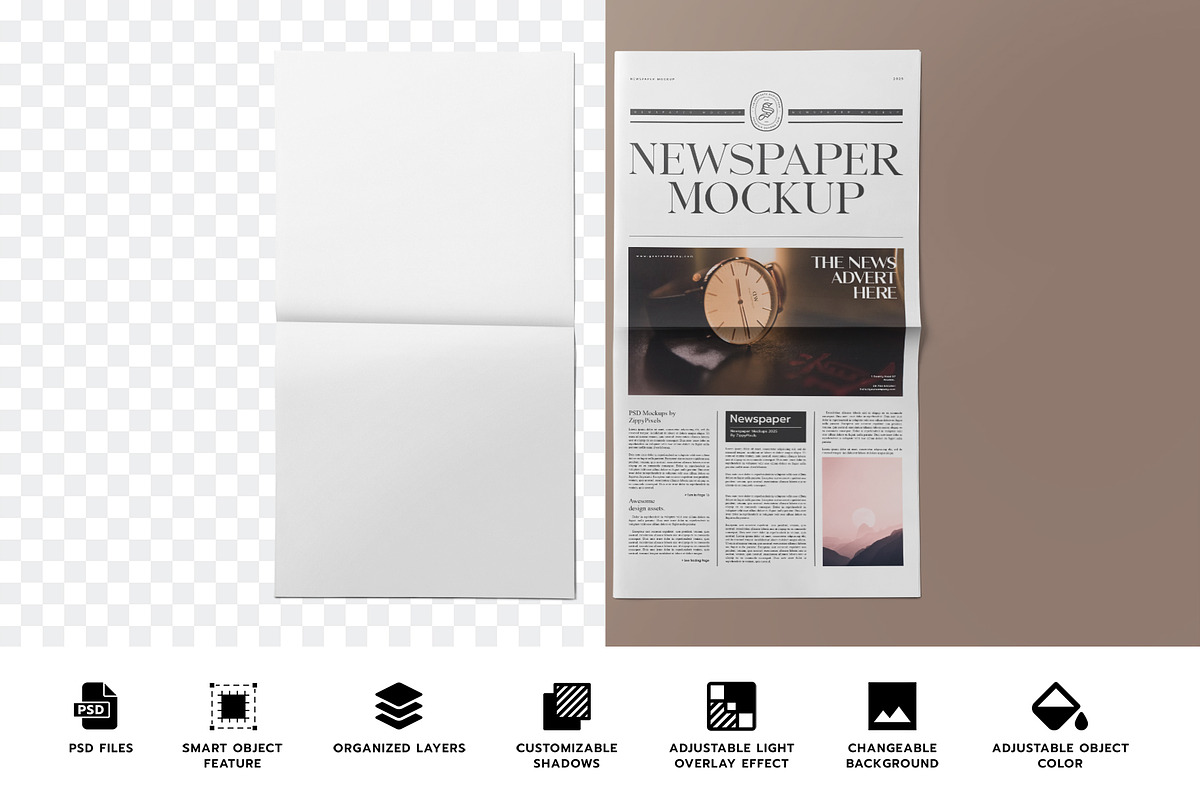 Newspaper Mockup, a Product Mockup by PixelVoyager (Photo 2 of 7)